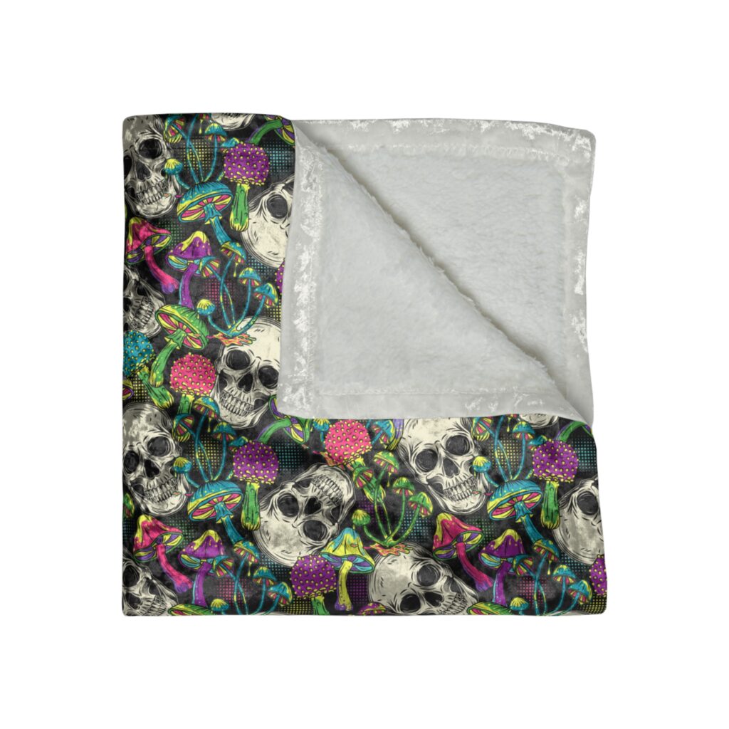 Mushroom Skulls Crushed Velvet Weed Blanket