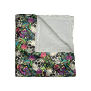 Mushroom Skulls Crushed Velvet Weed Blanket