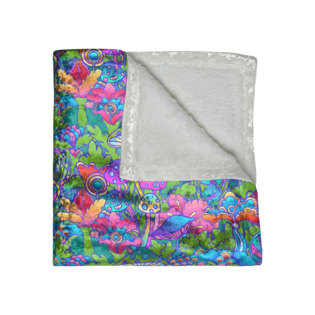Mushrooms Psychedelic Crushed Velvet Stoner Blanket